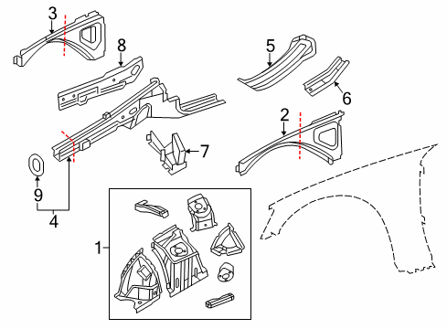 2013 Dodge Charger Structural Components & Rails Beam-Upper Load Path Diagram for 68037592AA