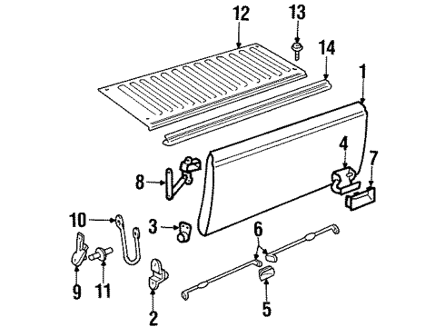 1990 GMC C1500 Tail Gate Hinge Asm-Pick Up Box End Gate Inner /LH Diagram for 15545203