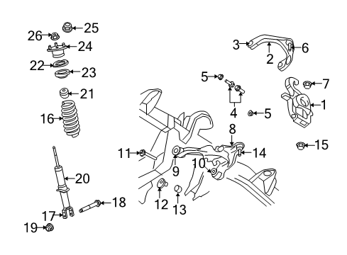 2012 Ram 1500 Front Suspension Components, Lower Control Arm, Upper Control Arm, Stabilizer Bar Shield-Dust Diagram for 68041469AB