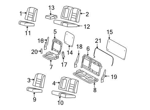 2002 Ford F-250 Super Duty Rear Bench Seat Seat Frame Diagram for YC3Z2863160AA