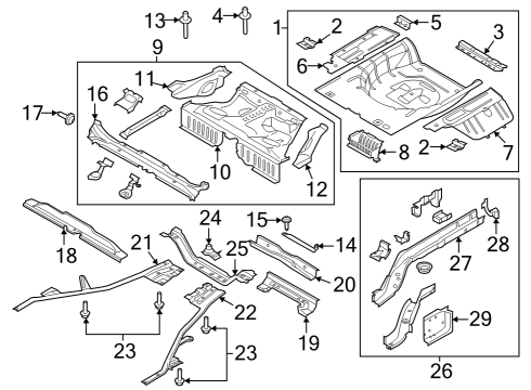 Rear Floor & Rails Floor Pan Reinforcement Diagram for 5R3Z9D665AA