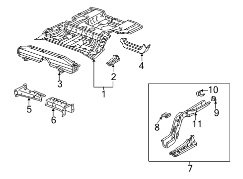 2003 Acura CL Rear Body - Floor & Rails Panel Set, Rear Floor Diagram for 04655S3MA01ZZ