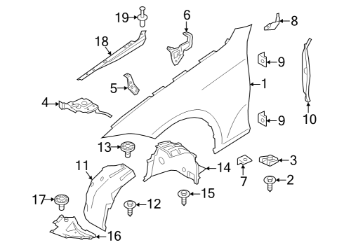 2020 BMW M340i xDrive Fender & Components WHEEL ARCH COVER, FRONT SECT Diagram for 51717340910