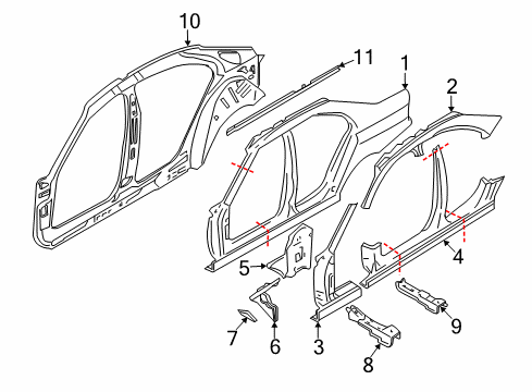 2005 BMW 745i Uniside Left Interior Column A Diagram for 41217044415