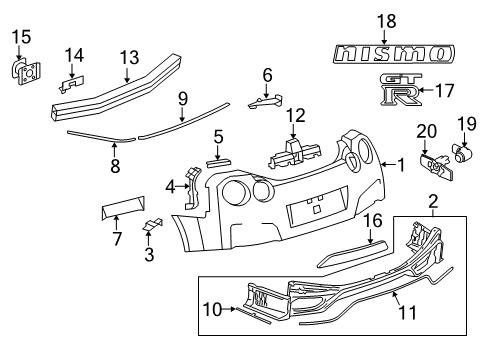 2018 Nissan GT-R Parking Aid Rear Bumper Fascia, Center Diagram for HEM146AW0A