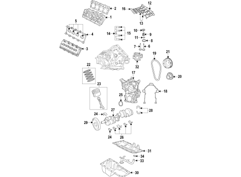 2021 Dodge Durango Engine Parts, Mounts, Cylinder Head & Valves, Camshaft & Timing, Variable Valve Timing, Oil Cooler, Oil Pan, Oil Pump, Adapter Housing, Crankshaft & Bearings, Pistons, Rings & Bearings ENGINE Diagram for 68223203AB