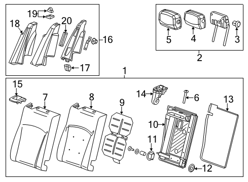 2018 Cadillac XTS Rear Seat Components Latch Diagram for 13388304