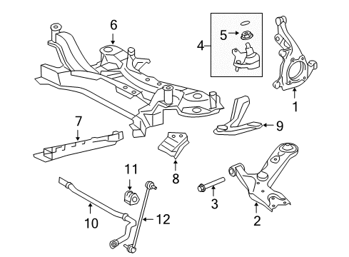 2010 Toyota RAV4 Front Suspension Components, Lower Control Arm, Stabilizer Bar Rear Brace Diagram for 522570R010