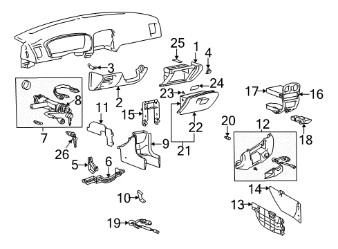 1999 Hyundai Sonata Cluster & Switches, Instrument Panel Lock Assembly-Steering & Ignition Diagram for 8190038A20