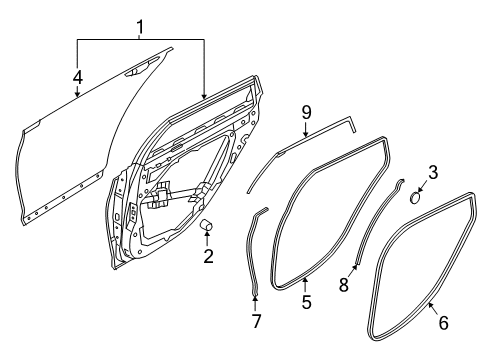 2015 Hyundai Genesis Rear Door Weatherstrip Assembly-Rear Door Upper RH Diagram for 83160B1001
