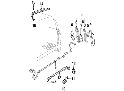 1996 Chevrolet C2500 Suburban Tail Lamps, High Mounted Stop Lamp, License Lamps Lens Asm (RH) Diagram for 16506356