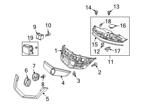 2009 Acura RL Grille & Components Emblem, Front (A) Diagram for 75700SJAA11