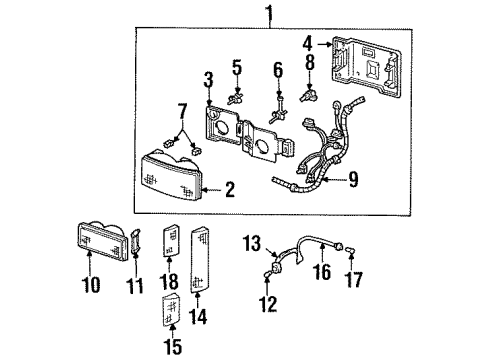 1992 Chevrolet K3500 Headlamp Components, Park & Side Marker Lamps Harness Asm-Fwd Lamp Wiring (L19&V22) Diagram for 12072800
