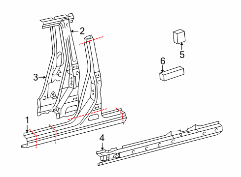 2001 Toyota Highlander Center Pillar & Rocker Reinforcement Diagram for 6103748020