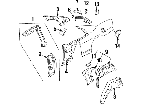 1995 Chevrolet Monte Carlo Inner Structure - Quarter Panel Brace, Quarter Inner & Rear Wheelhouse Panel To Quarter Outer Panel Extension Upper Diagram for 10232313