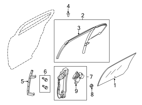 2016 Lincoln MKS Rear Door Door Glass Diagram for 8A5Z5425712A