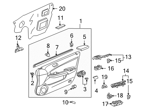 2004 Honda Accord Front Door Armrest Assembly, Left Front Door (Graphite Black) (Leather) Diagram for 83552SDAA31ZA
