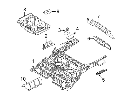 2006 Ford Freestyle Rear Floor & Rails Floor Pan Assembly Diagram for 5F9Z7411215BB