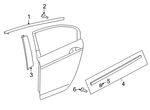 2012 Acura ZDX Exterior Trim - Rear Door Molding Right, Rear Dr Sash Diagram for 72925SZNA01