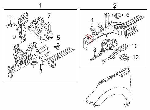 2014 Kia Soul Structural Components & Rails Panel Complete-Fender Apron Diagram for 64500B2500