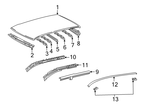 2005 Toyota Matrix Roof & Components, Exterior Trim Header Panel Diagram for 6313201020