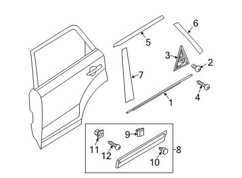 2012 Kia Sorento Exterior Trim - Rear Door Clip-Side Garnish Mounting Diagram for 877563E500
