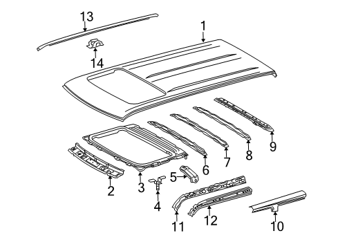2008 Scion xB Roof & Components, Exterior Trim Support Bracket Diagram for 6311812130