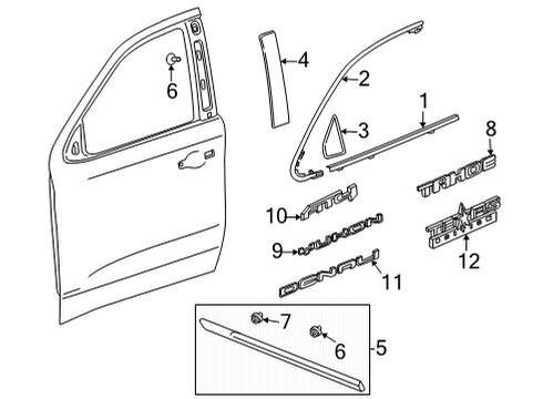 2022 GMC Yukon Exterior Trim - Front Door Belt Molding Diagram for 84844389