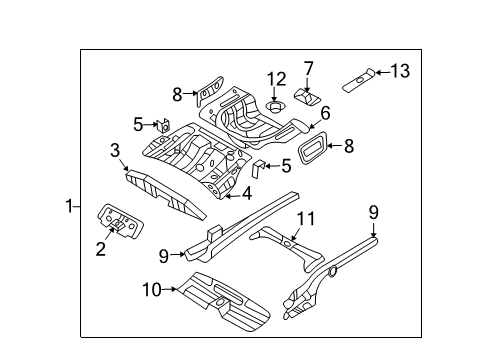 2007 Kia Optima Rear Body - Floor & Rails Panel Complete-Rear Floor Diagram for 655002G150