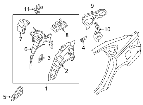 2018 Nissan Altima Inner Structure - Quarter Panel Extension-Rear Wheel House Outer, LH Diagram for G67193TAMB