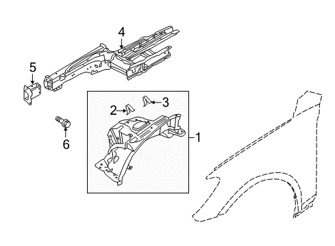 2015 Hyundai Equus Structural Components & Rails Panel Assembly-Fender Apron, LH Diagram for 645013N050