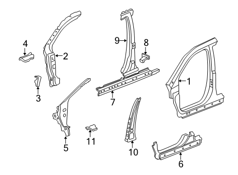 2008 Acura MDX Aperture Panel, Center Pillar, Hinge Pillar, Rocker Separator, Front Pillar (Lower) (Inner) Diagram for 64135STXA01