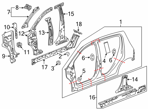 2019 Chevrolet Sonic Center Pillar & Rocker, Hinge Pillar, Uniside Uniside Panel Lower Bracket Diagram for 96894911