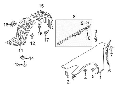 2013 Infiniti M35h Fender & Components Clip Diagram for 76876W5000