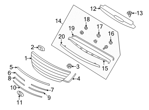 2006 Hyundai Azera Grille & Components RETAINER-Upper GARNISH Mounting G Diagram for 863603L000