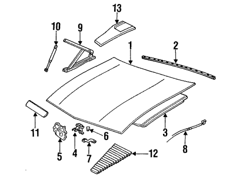 1990 Chevrolet Camaro Hood & Components Actuator Rod Diagram for 6288704