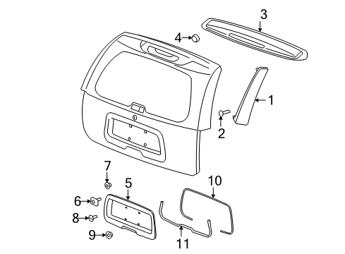 2003 Oldsmobile Bravada Exterior Trim - Lift Gate Side Molding Bolt Diagram for 11519109