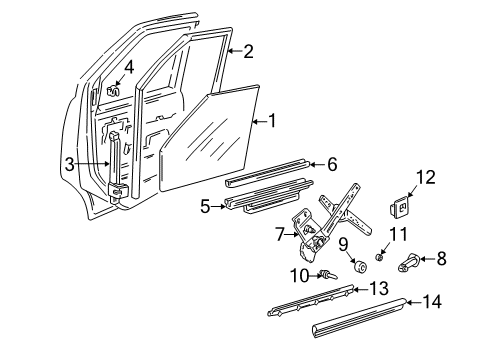 1988 GMC Safari Front Door - Glass & Hardware Front Side Door Window Regulator Assembly Diagram for 14056093