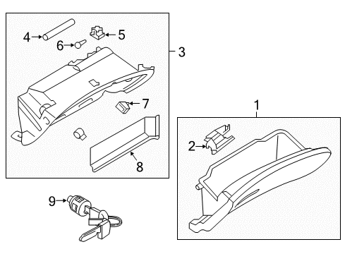2015 Infiniti Q50 Glove Box Striker-Glove Box Lid Diagram for 686404GF0A