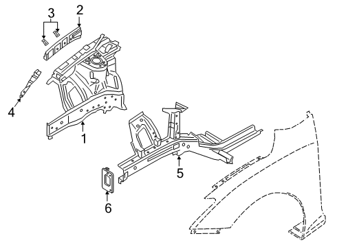 2020 Hyundai Veloster N Structural Components & Rails Panel Assembly-FNDR Apron, LH Diagram for 64501K9000