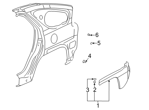 2004 Pontiac Aztek Exterior Trim - Quarter Panel Wheel Opening Molding Diagram for 89046255