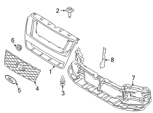 2009 Ford Explorer Sport Trac Grille & Components Front Panel Support Bracket Diagram for 1L2Z8B455AA
