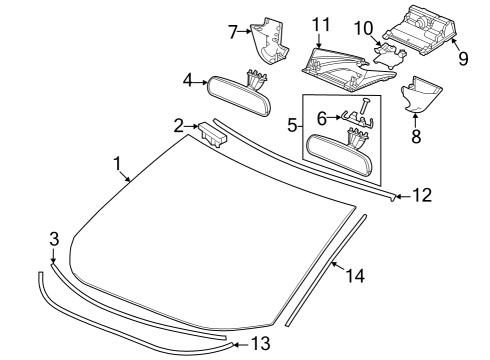 Glass, Reveal Moldings Clip, FR. Windshield (Upper) Diagram for 91568TF0003