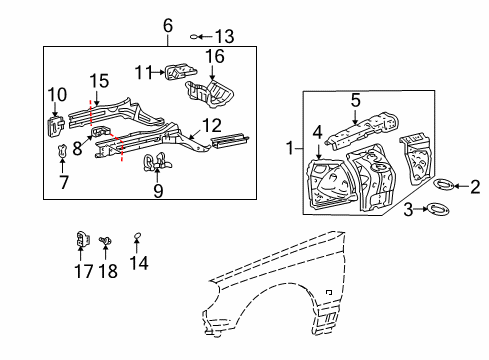 2001 Lexus IS300 Structural Components & Rails Member Sub-Assy, Front Side, LH Diagram for 5710253021