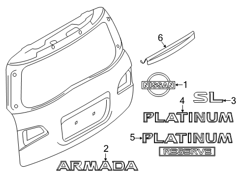 2020 Nissan Armada Exterior Trim - Lift Gate Finisher Assy-Back Door, Center Diagram for 908161V81B