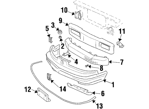 1993 Oldsmobile Cutlass Supreme Exterior Trim - Trunk Lid Plate Asm-Front Bumper Imp Bar Stud Diagram for 10274677