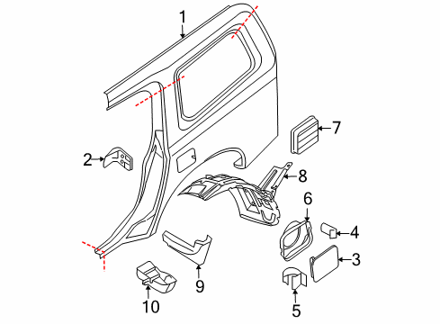 2007 Nissan Xterra Quarter Panel & Components, Exterior Trim Base-Filler Lid Diagram for 78120EA030