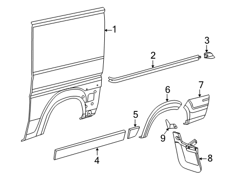 2021 Ram ProMaster 1500 Side Panel & Components, Exterior Trim Molding-Door Outside Diagram for 1ZT32JXWAB