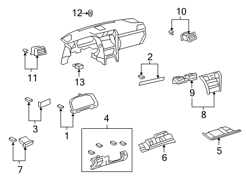 2008 Lexus LS600h Cluster & Switches, Instrument Panel Panel Sub-Assy, Instrument Cluster Finish, Center Diagram for 5540550110