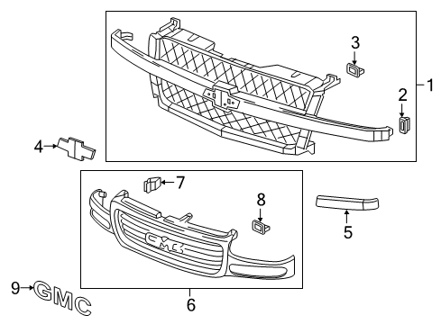 2007 Chevrolet Silverado 2500 HD Grille & Components Molding Diagram for 12335957